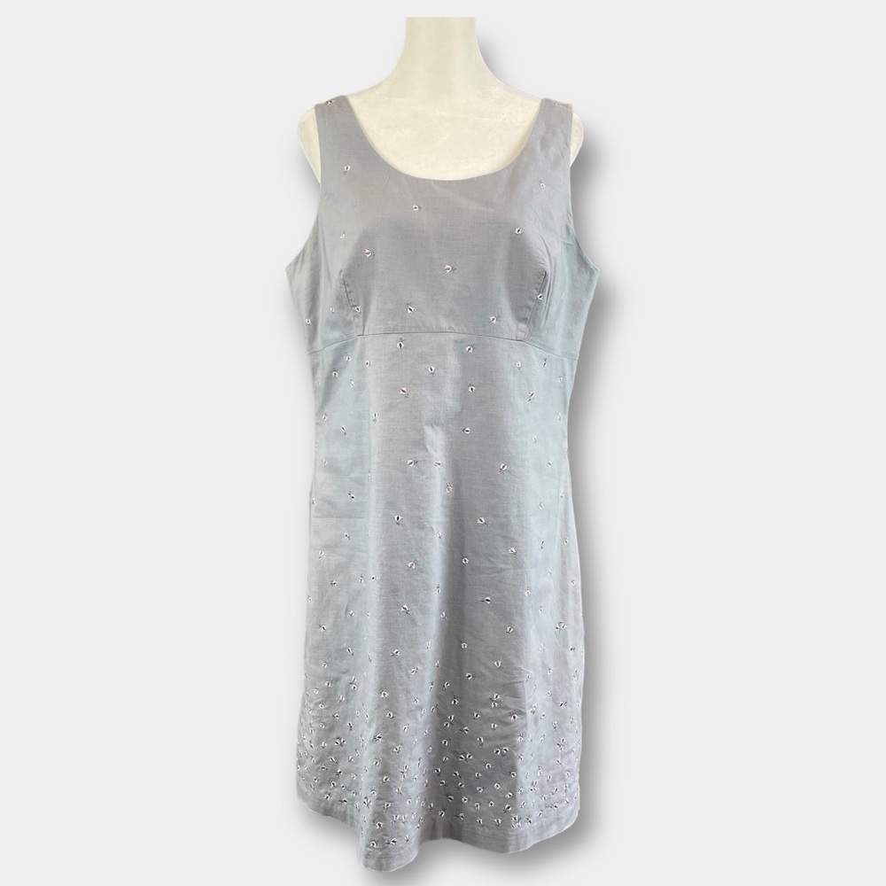 J Crew Floral Sheath Embroidered Dress Sleeveless Grey Size 14